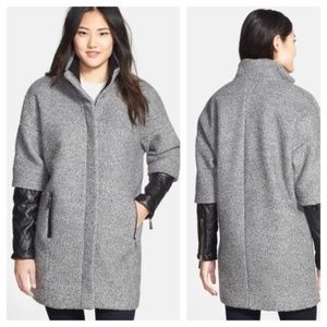 Vince Camuto Boucle Quilted Leather Sleeve Coat